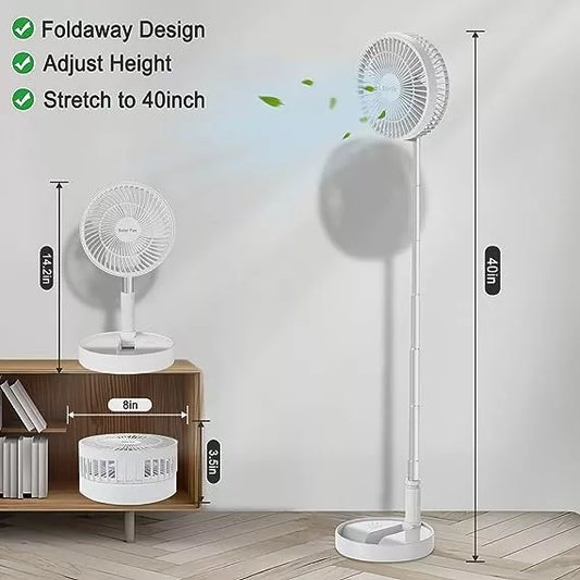 Ventilador plegable portátil con batería y control remoto en escritorio moderno