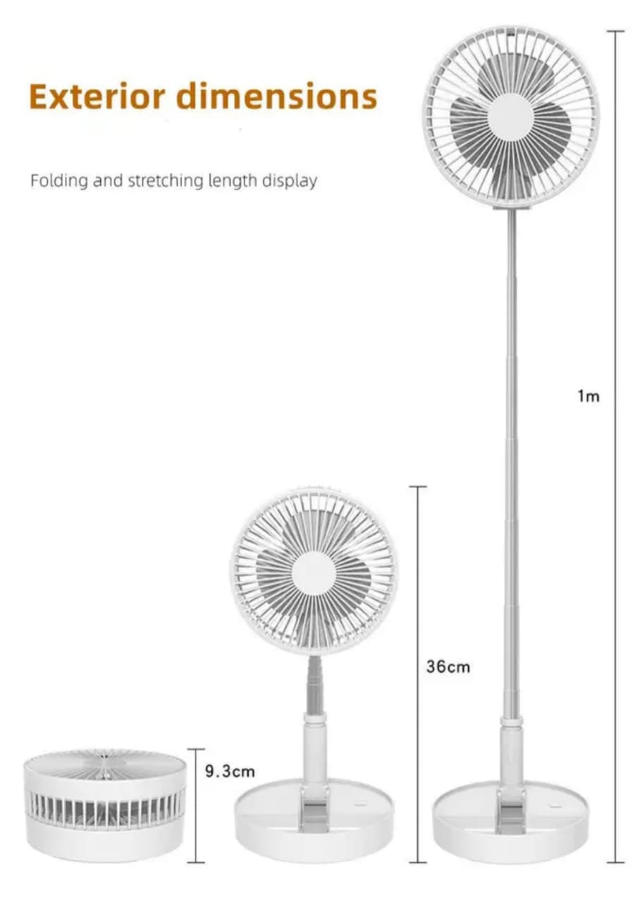 Ventilador plegable portátil con batería y control remoto en escritorio moderno